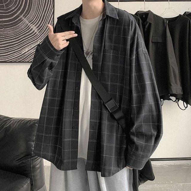 남성 캐주얼 긴팔셔츠 오버핏 체크셔츠 훈남스타일핏