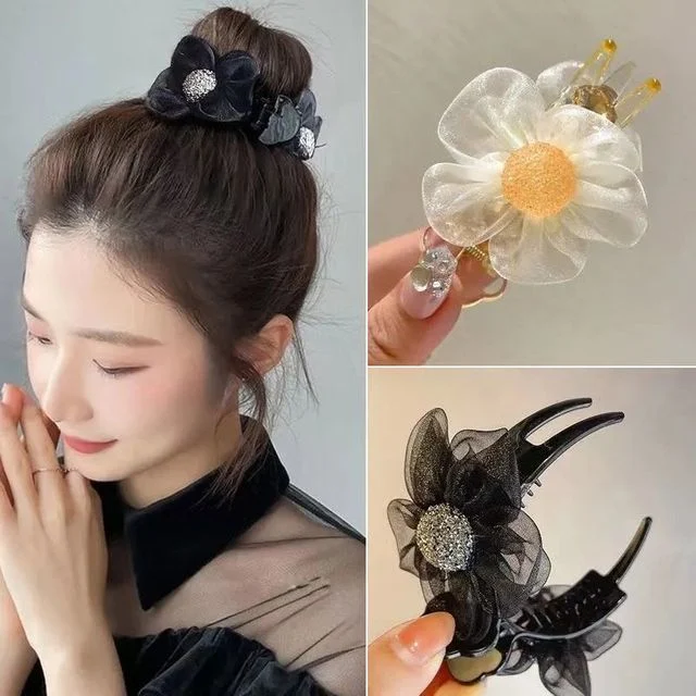 올림머리 묶음머리 여성 꽃 플라워 오간자 집게핀 헤어액세서리