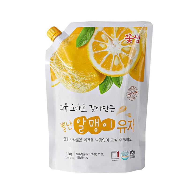 꽃샘 별난 알맹이 유자 1kg 유자청 원액 에이드용
