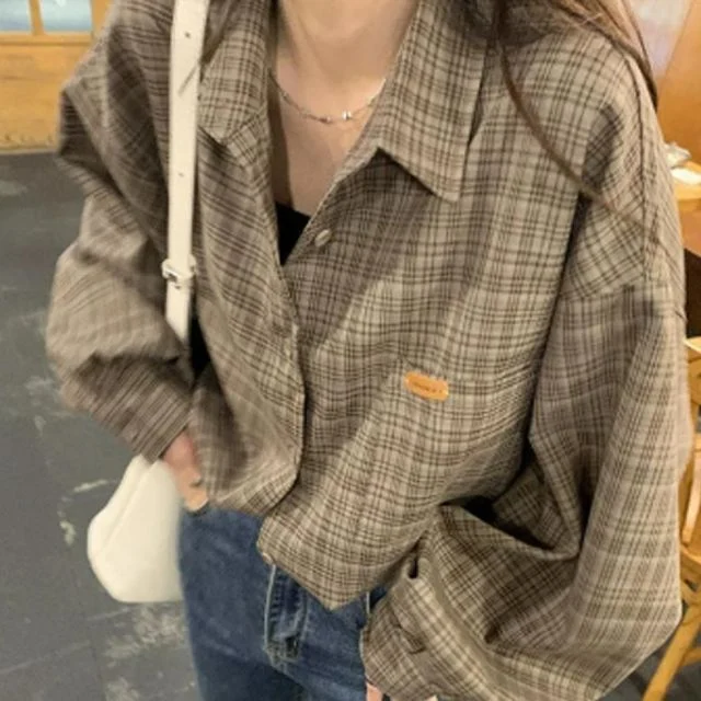가을 데일리 격자무늬 출근룩 남방 긴팔 데이트룩 블라우스 셔츠 여성셔츠