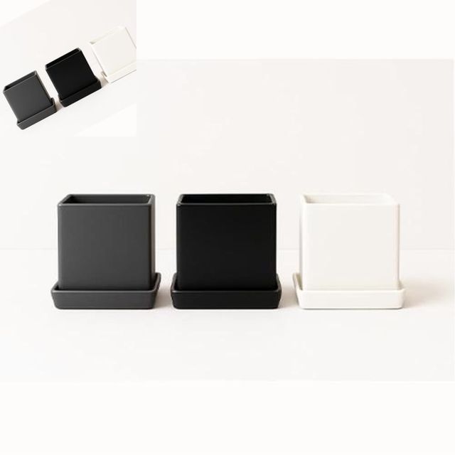 모던레시피 무광 도자기 사각 화분 받침 세트 8x8cm 3개세트 도자기화분받침 정사각형 무광소재 소형플랜트