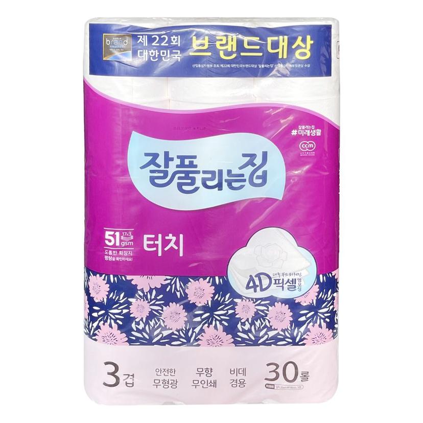 잘풀리는집 터치픽셀 3겹 화장지 - 30롤 도톰한 엠보싱