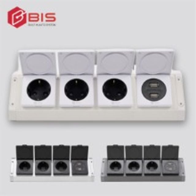 방우 커버 테이블 콘센트 BIB-203 크림화이트 3구 USB 노출형