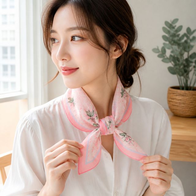 플라워 패턴 여성 아사 스카프 여름 쁘띠 미니 손수건 넥스카프