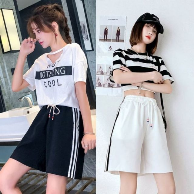 여자 트렌디 사이드 라인 반바지 캐주얼 여름 바지
