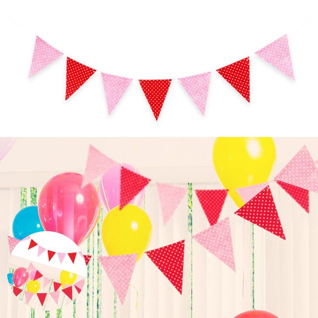 파티가랜드 생일가렌더 이벤트 가랜드 도트 삼각 플래그 레드