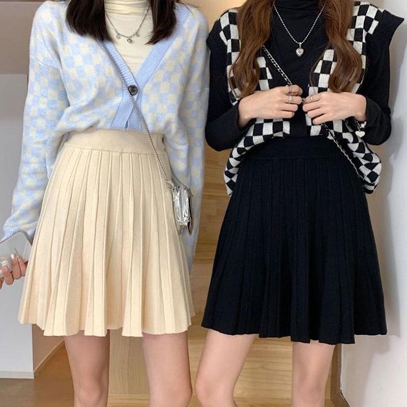 여성 허리 밴딩 플리츠 주름 미니 스커트 코디