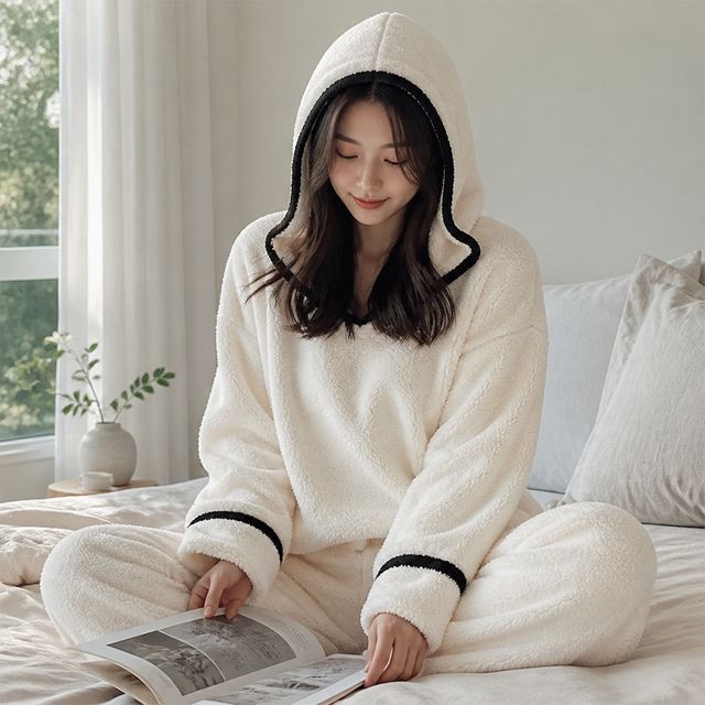 여성 극세사 파자마 상하의 배색 홈웨어 잠옷 실내복