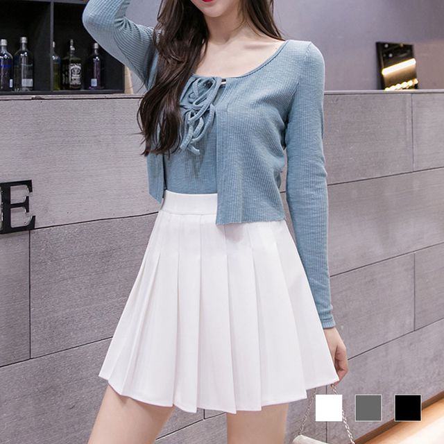 체리루 무지 밴드 플리츠 스커트 OD-230408