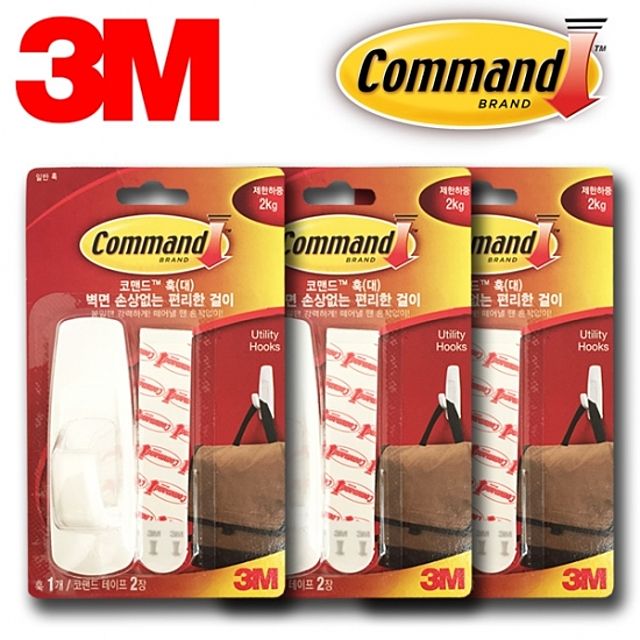 3M 벽걸이 후크행거 대형 3P 강력 접착식 옷걸이