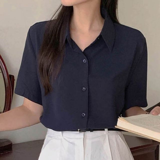구김없는셔츠 반팔 여자 블라우스 여름 찰랑이는 남방
