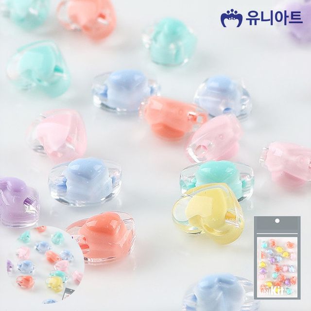 비즈키링비즈 비즈목걸이부자재 티니비즈 17번 파스텔 더블하트 유광