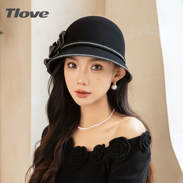 복고풍 어부 모자 여성 패션 모직모자 우아한 꽃모자 - 빈티지 스타일 완성