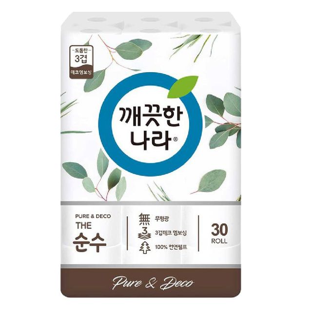 깨끗한나라 더순수 데코 화장지 엠보싱 30롤입 - 부드러운 3겹 점보롤