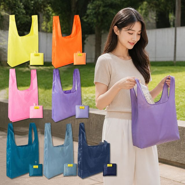 스마일 접이식 가방 장바구니 휴대용 쇼핑백 에코백 마켓 장보기용 파우치