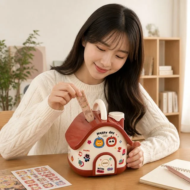 DIY 스티커 꾸미기 저금통 동전 지폐 보관함 인테리어 소품 만들기