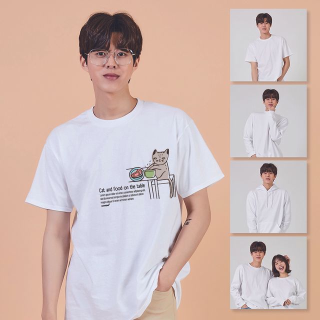 키밍 고양이와 가식 캐릭터 무지티 오버핏 티셔츠
