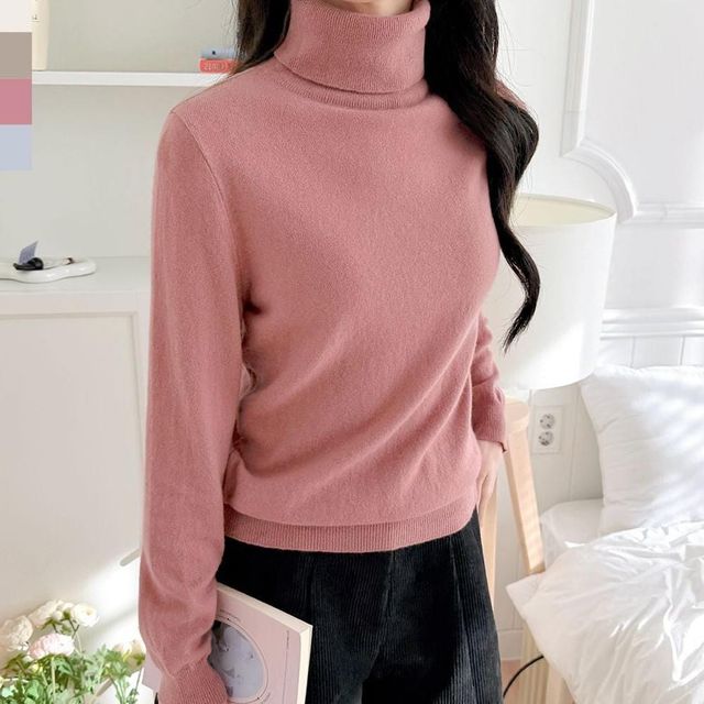 여성 캐시미어 일상룩 목폴라 니트웨어 상의