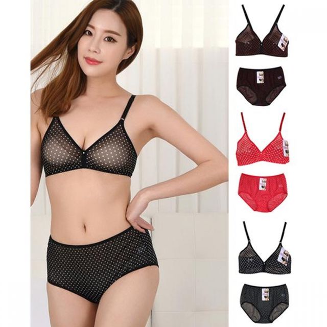 흰도트 망사속옷 여성언더웨어 홑겹브라렛 여름용속옷