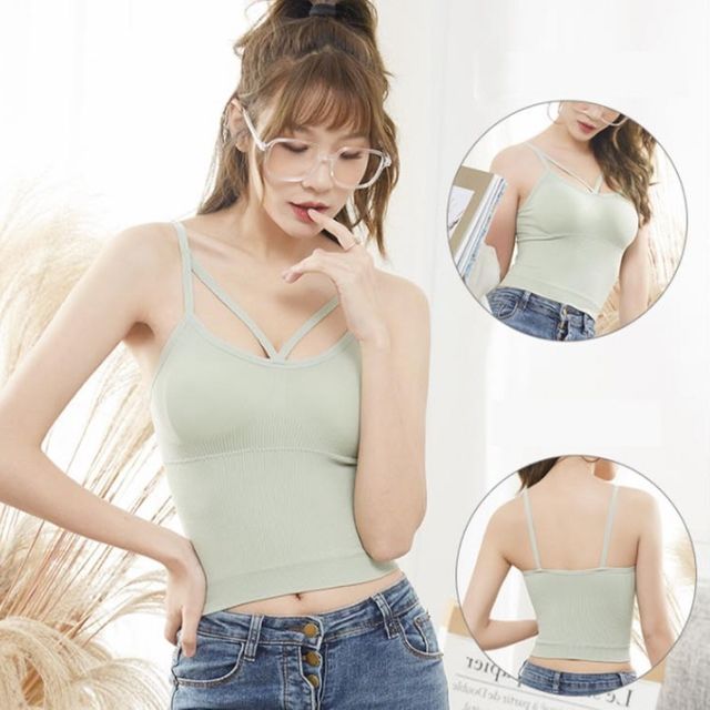 민트색 여성 미들 패션 끈나시 브라캡 내장