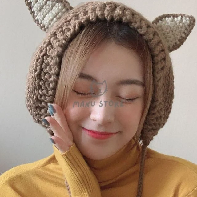겨울모자 여자귀마개 니트 귀도리 브라운