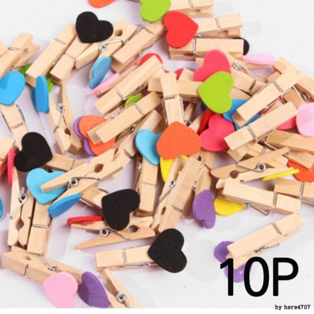 하트 나무집게 10p 세트 - 폴라로이드 사진 고정용 인테리어 소품