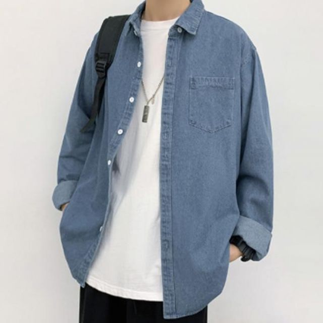 남성 데님셔츠 블루셔츠 셔츠 남방 오버핏 긴팔 캐주얼 차이나남방 화이트