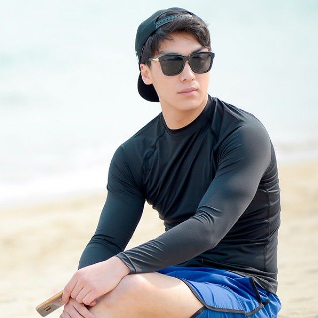 DHO-R3367BK 남성래쉬가드 솔리드 티셔츠 비치웨어
