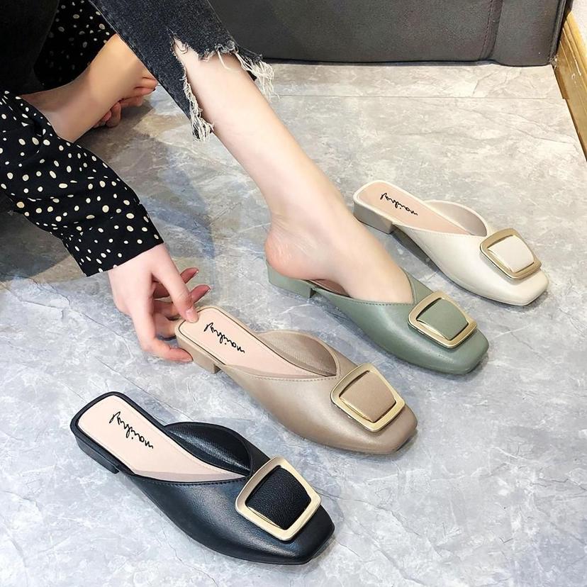 여성 스퀘어 장식 블로퍼 데일리 뮬 슬리퍼 구두