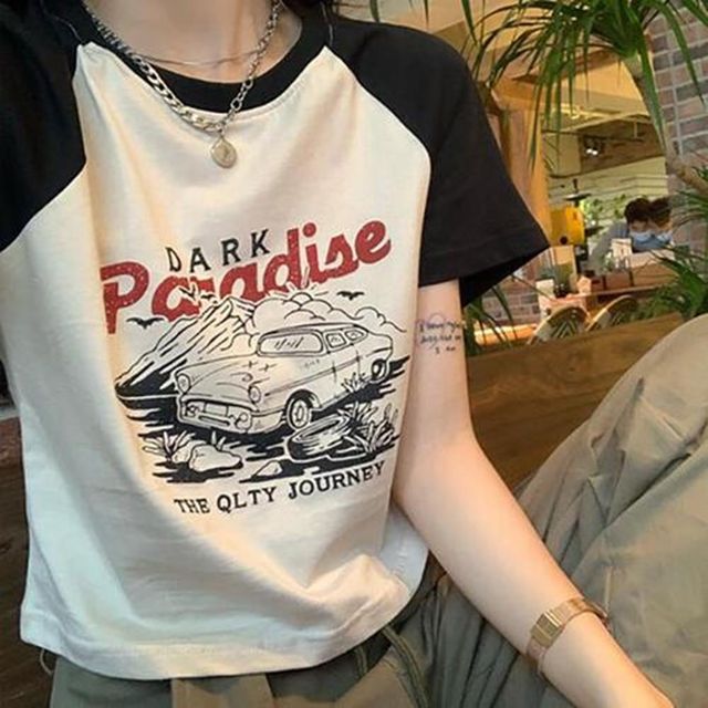 코디 신상 캐쥬얼 라운드티셔츠 티셔츠 크롭탑