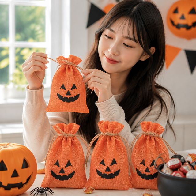 할로윈 파티용품 오렌지 캔디 포장지 사탕 선물주머니