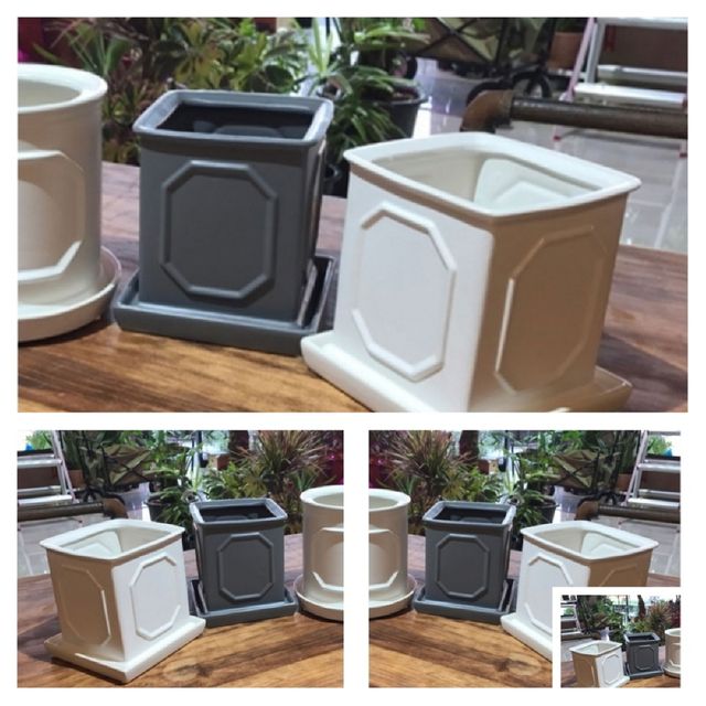 도기 몰딩 사각 10x10x12cm 화분 화이트 베란다 배란다 토분 도기화분