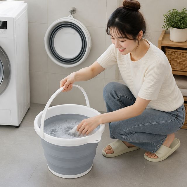 실리콘 폴딩 바스켓 10리터 캠핑 세차용 버킷 접이식 물통 이동식 양동이