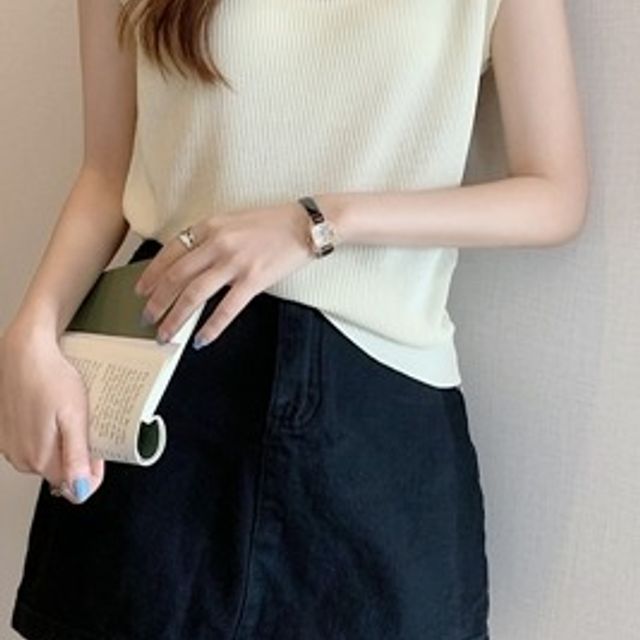 여성 골지 나시, 이너 라운드 민소매 티셔츠