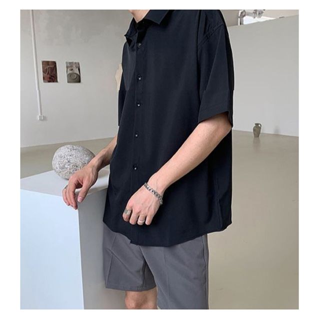 남성 오버핏 반팔셔츠 1P 남친핏 쿨 티셔츠 남방