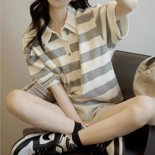 스트라이프 여성카라티 더블 여름셔츠 반팔 카라 더블
