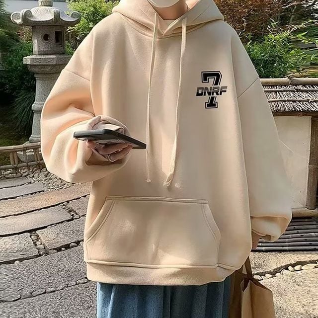 베이지 루즈핏 기모 안감 드롭 숄더 오버핏 후드티 남성 티셔츠