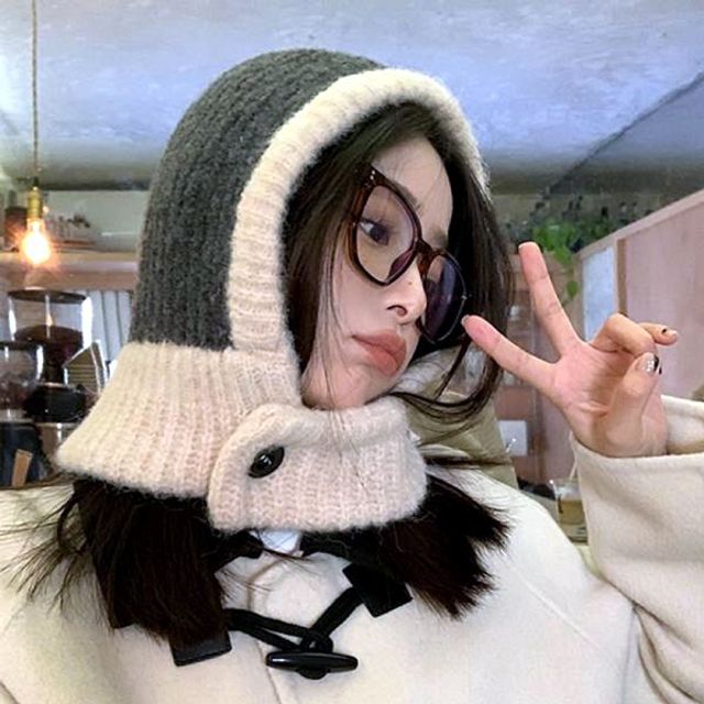 파스텔 버튼 배색 단추 넥워머 부클 바라클라바 니트