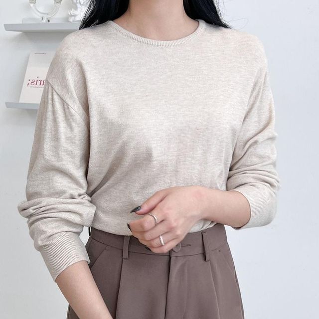 여성 라운드넥 부드러운 기본 니트웨어 티 상의