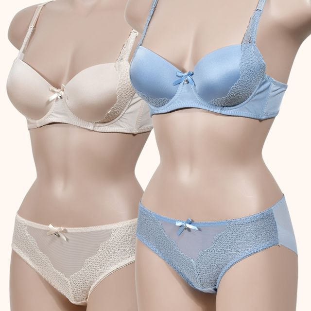 여성스러운 고퀄리티 3/4컵 B컵 브라팬티세트 - 우아한 디자인