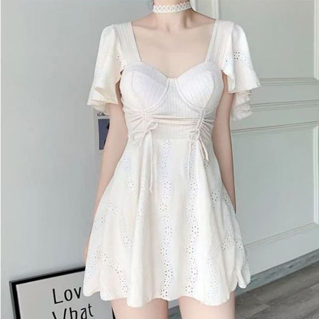 펀칭 여성 원피스수영복 플레어 치마 바지 수영복