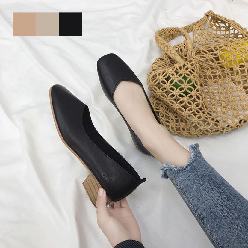 사각 앞코 플랫 슈즈 3CM - 여성 낮은 굽 심플 구두