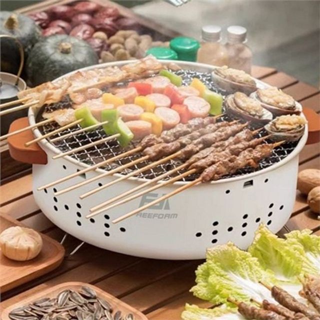 캠핑 바베큐 그릴 접이식, 휴대용 숯불 화로대 꼬치 구이