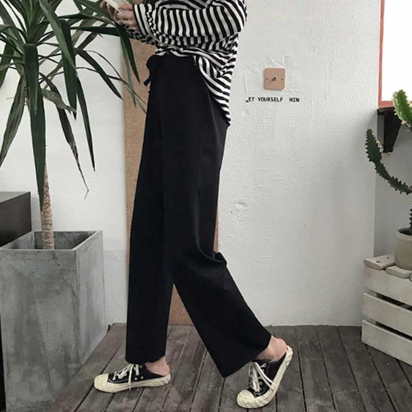 여성 와이드 팬츠 허리 밴딩 검정 데일리 바지