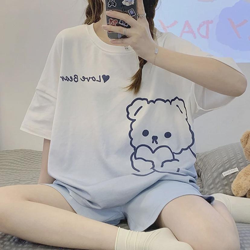 여성 캐릭터 패턴 홈웨어 상하의 세트 데일리 잠옷
