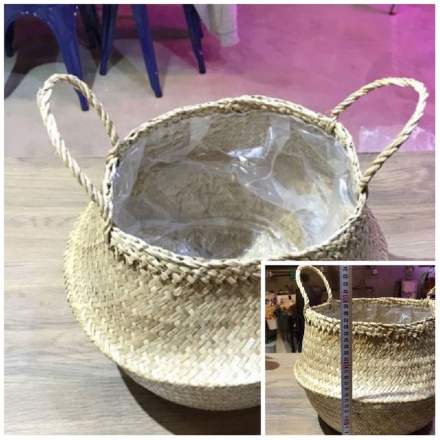 화분바구니 2중 비닐 왕골 화분 커버 소형 25x26cm 화분커버 화분커버바구니 화분꾸미기 화분가리개