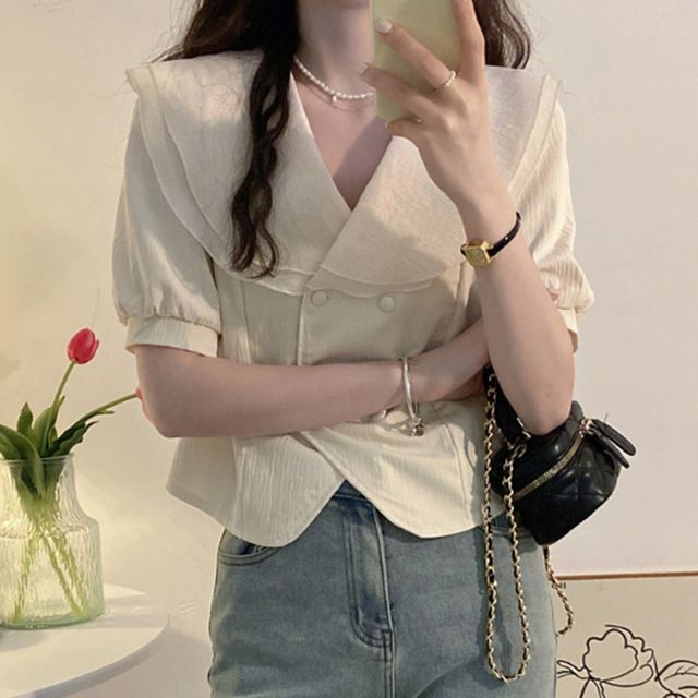 여성 빅카라 여름 반팔블라우스 쉬폰 직장인 코디 아이템
