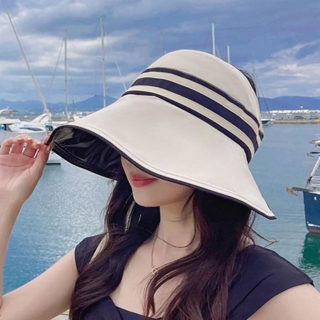 여름 여성 바캉스룩 자외선차단 썬캡 버킷햇 챙모자