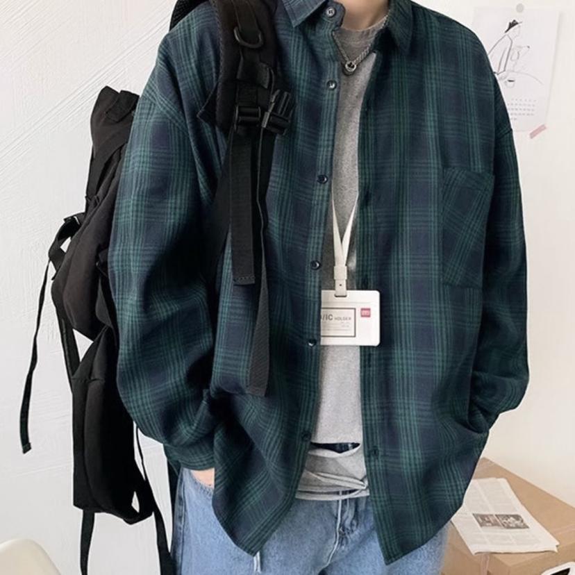 남녀공용 오버핏 캐주얼 체크 셔츠 가을 남방 코디