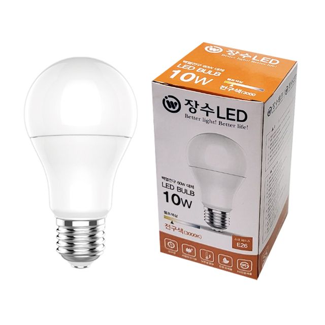 B장수램프 A19 LED 벌브 전구 10W E26 전구색 다마